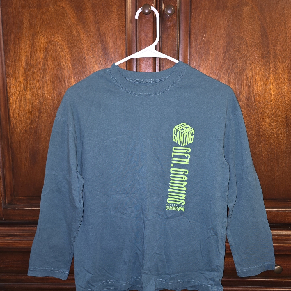 H&M Kids Long Sleeve Shirt - Blue with Green Gaming Print
